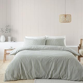 Catherine Lansfield Reversible Brushed Cotton Duvet Cover Set with Pillow Case Green