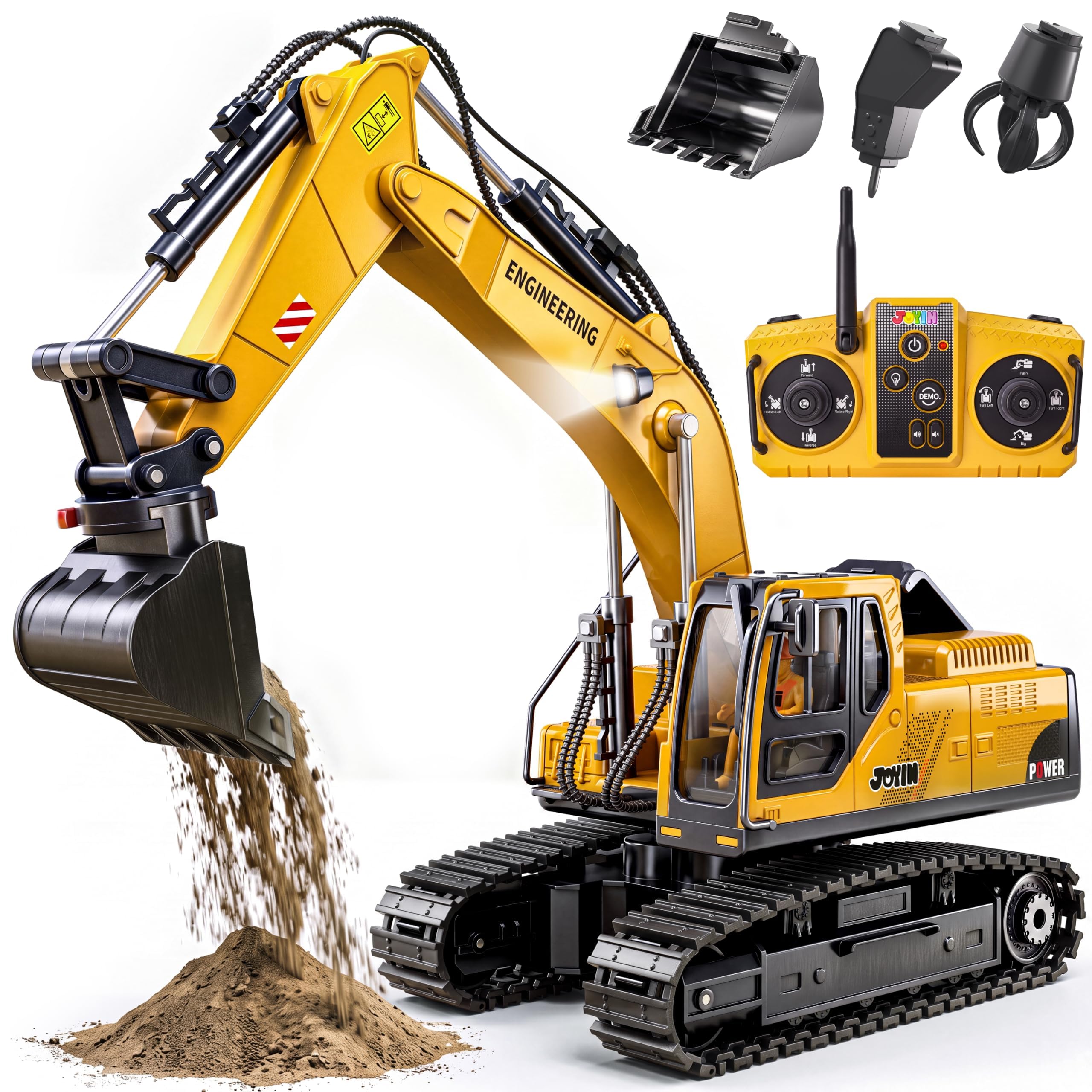 JOYIN RC Excavator Toy, 3-in-1 Metal Construction Vehicle for Boys 3-7 | 11-Chan