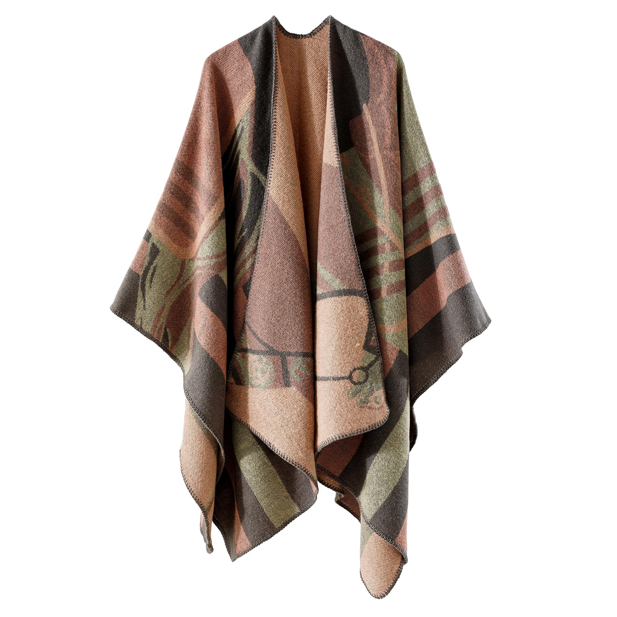 Poncho Femme Hiver Élégant Châle Femme Chaud Poncho Cape Réversible Écharpe Châl