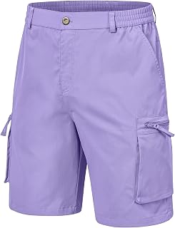 QPNGRP Men's 9" Inseam Stretch Waist Zipper Cargo Shorts with 6 Pockets