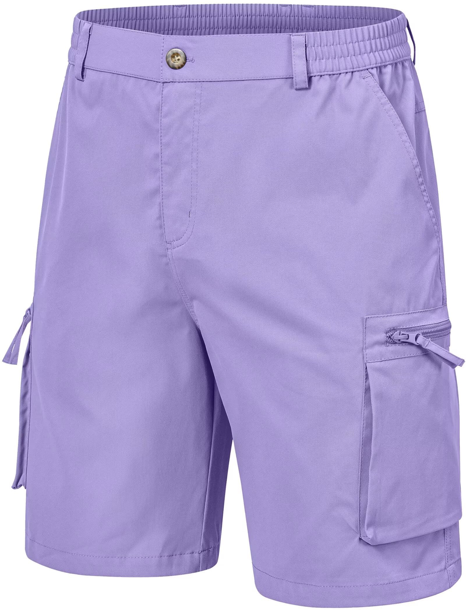 QPNGRP Men's 9" Inseam Stretch Waist Zipper Cargo Shorts with 6 Pockets