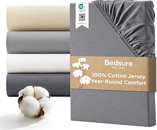 Bedsure Super King Fitted Sheet - 100% Cotton Jersey, 40cm Deep, Charcoal