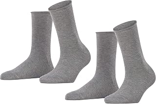 FALKE Women's Happy 2-Pack Socks Breathable Cotton Rolled Cuffs Extra Soft Reinforced for a Soft Leg Grip Suitable for Diabetics Multipack 2 Pairs