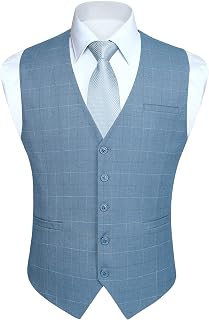 HISDERN Men's Formal Wedding Party Vest Cotton Plaid Dress