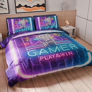 PETTI Artigiani Italiani - Maxi Double Duvet Cover Set, 240 x 220 cm (2 Pillowcases 80 x 80 cm Included), Microfibre Duvet Cover Set with Gamer Digital Print - Made in Italy