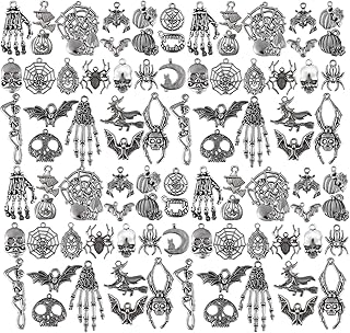 Hicarer 80 Pcs Halloween Gothic Charms Silver Pendants | Antique Halloween Charms for Jewelry Making, Halloween Charm Pendant, Bracelet Necklace Earrings Making DIY Craft Accessory