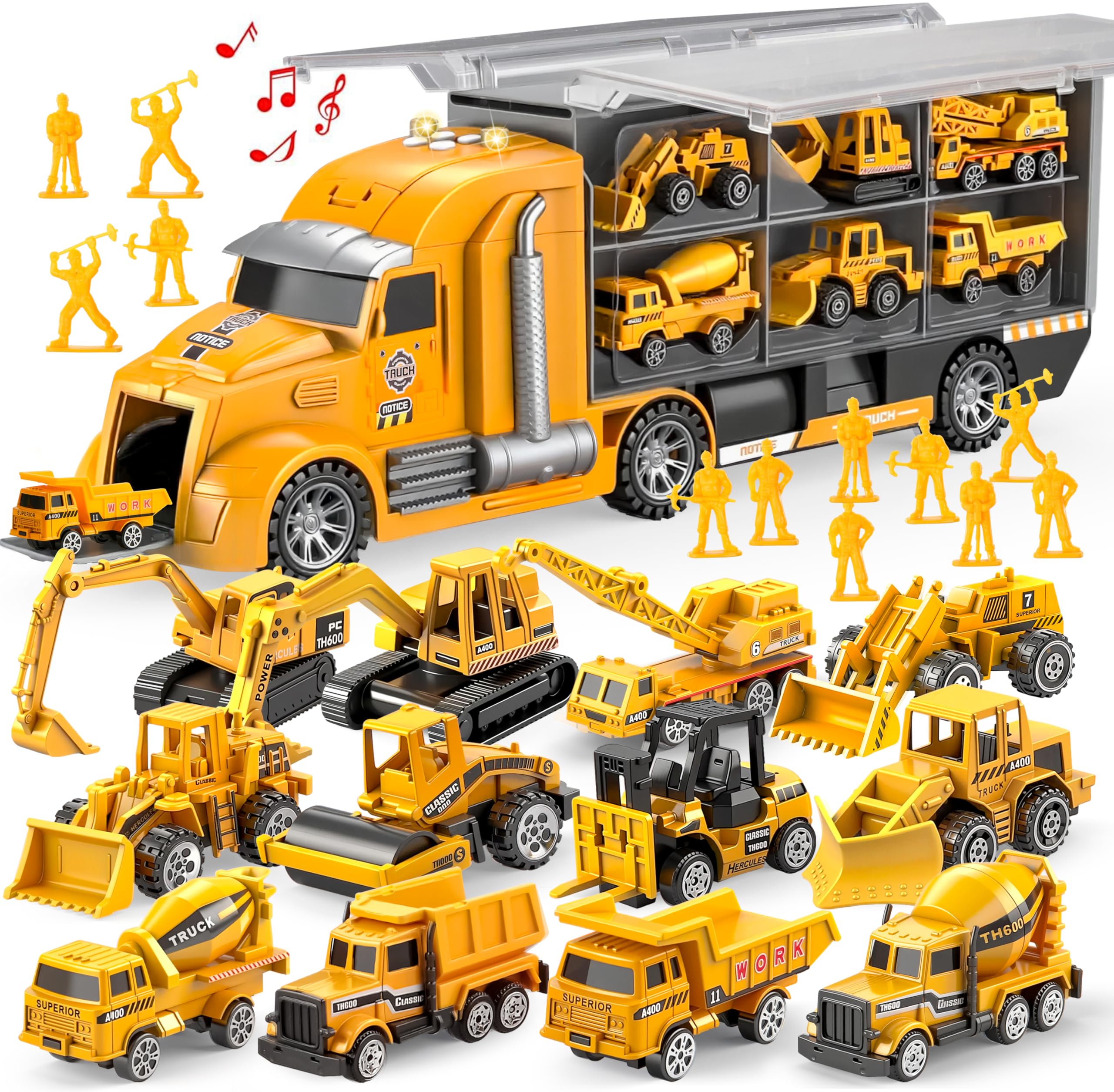 JOYIN 25-in-1 Construction Truck Toy Set with 12 Vehicles & 12 Worker Figures, P