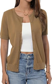 QUALFORT Womens Short Sleeve Cotton Cardigan