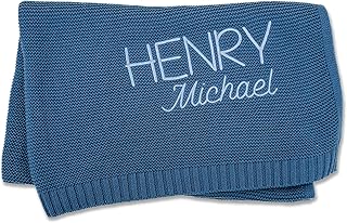 Hickory Hollow Designs Custom Baby Blanket, Embroidered, Custom, 100% Cotton, Blue Baby Blanket, Receiving Blanket for Boys, Baby Boy Gifts, (Dusty Blue)