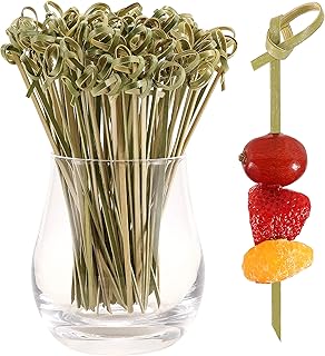 200 PCS Cocktail Picks, Fancy Toothpicks for Appetizers, Mini Food Sticks | Natural Bamboo Knot Skewers, 4.7 Inch Tooth Picks for Drinks Fruit Charcuterie, Cocktail Garnish Accessories, Party Supplies