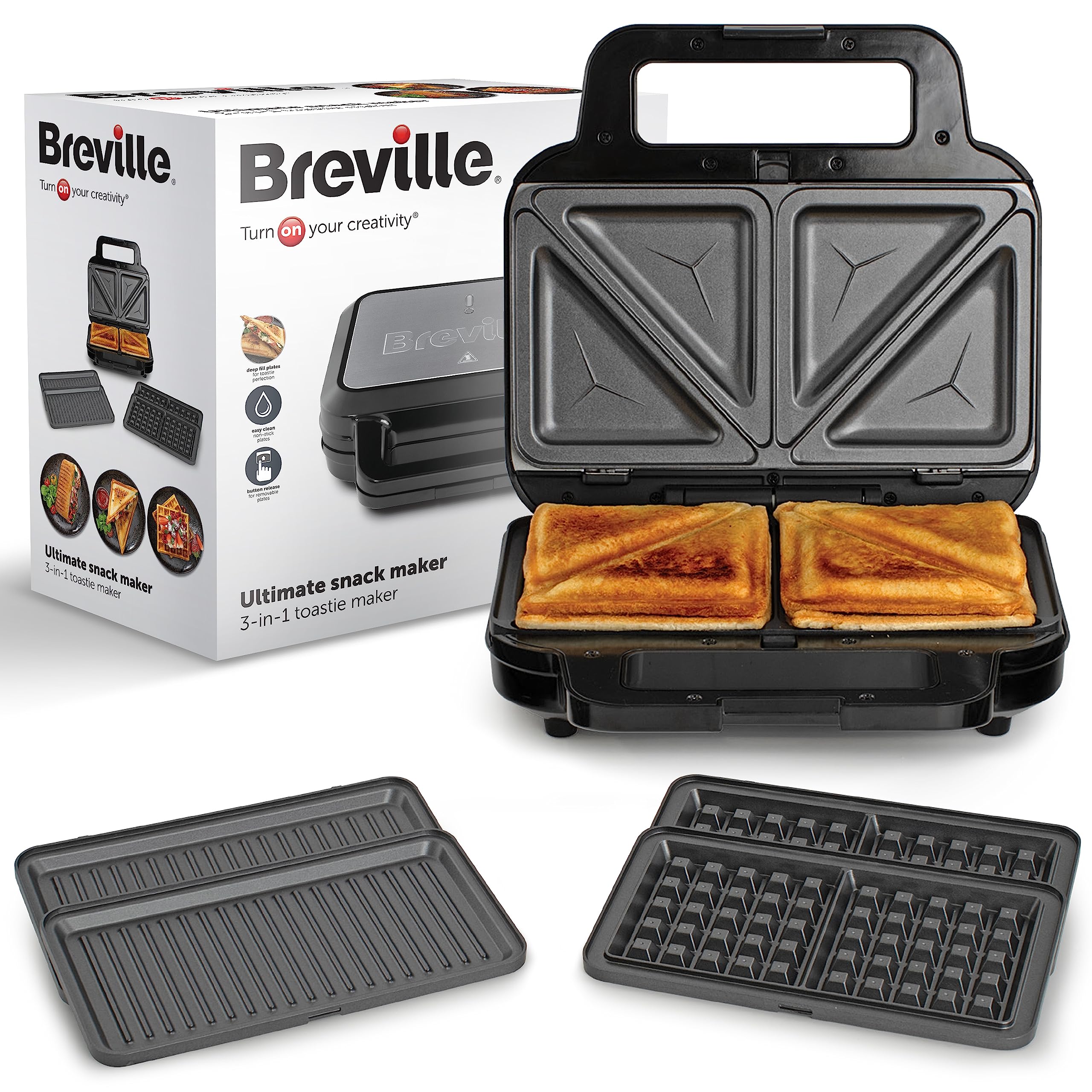 Breville 3-in-1 Ultimate Snack Maker | Deep Fill Toastie Maker, Waffle Maker & P