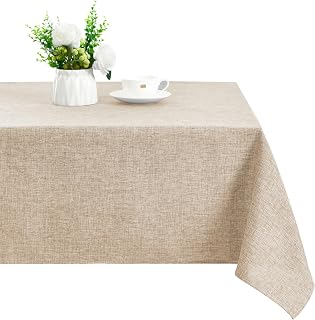 XWZO Faux Linen Rectangle Tablecloth - Wrinkle Free Washable Rectangular Table Cloth for Kitchen Dining Parties Outdoor Picnic Decorative Farmhouse Oblong Table Cover, Beige, 60 x 120 Inch