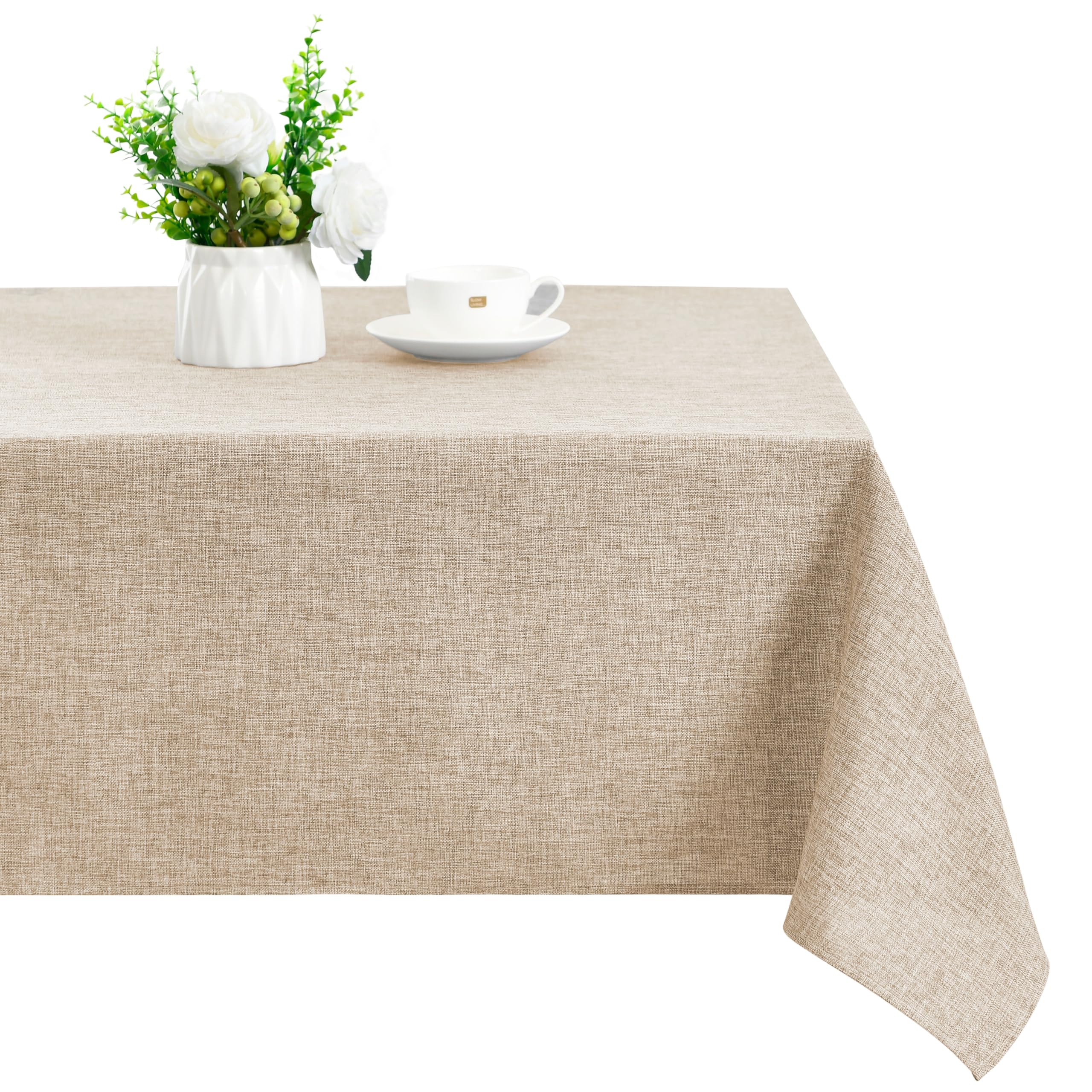 XWZO Faux Linen Rectangle Tablecloth - Wrinkle Free Washable Rectangular Table C