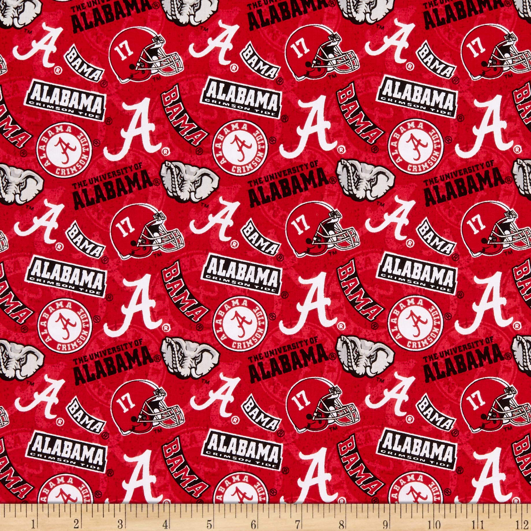 NCAA Alabama Crimson Tide 1178 Tone on Tone Red/White/Gray/Black, Fabric by the 
