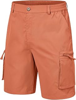 QPNGRP Men's 9" Inseam Stretch Waist Zipper Cargo Shorts with 6 Pockets