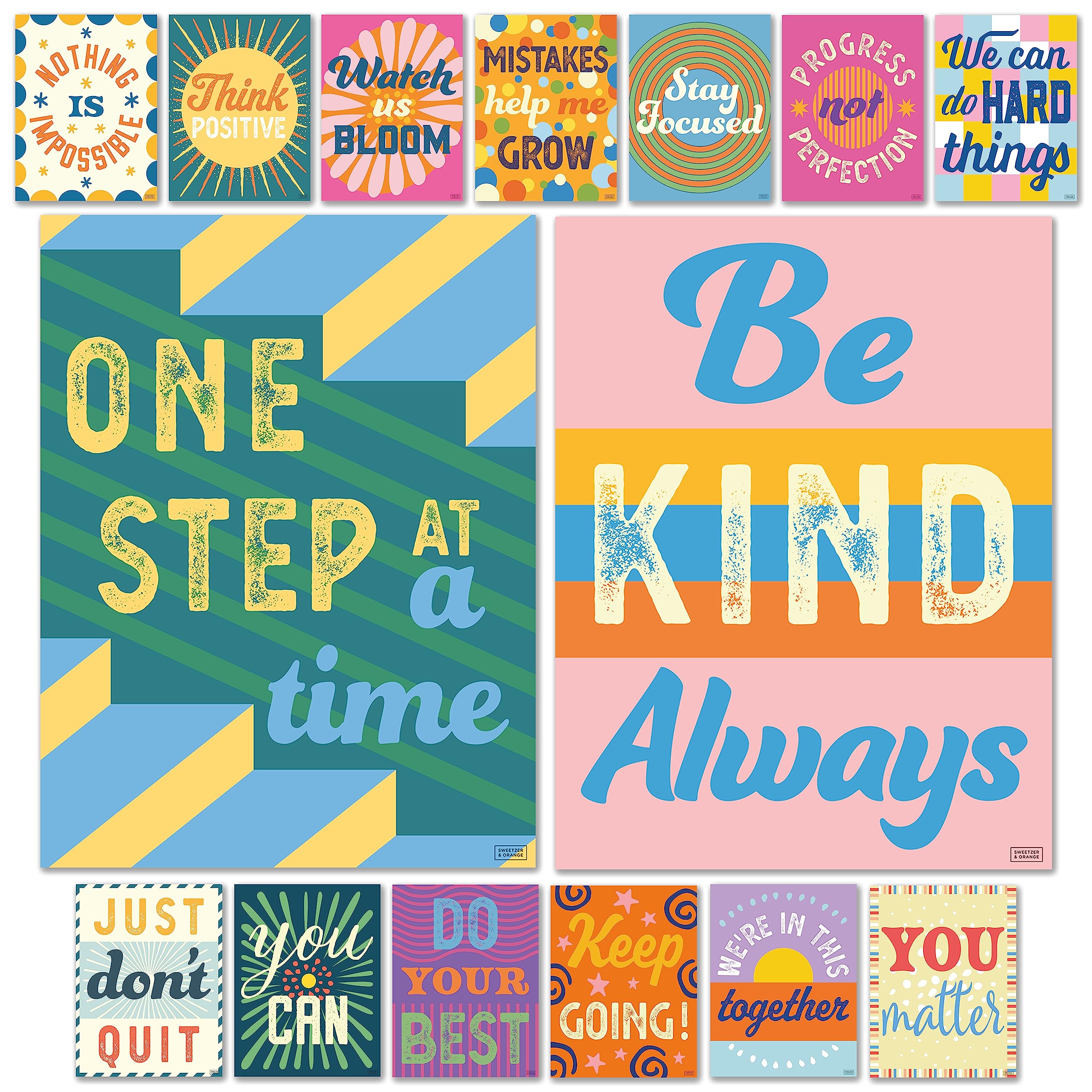 Sweetzer&Orange Set of 15 Motivational Posters for Classroom - Study room Poster