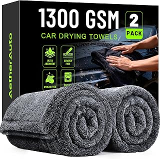 AetherAuto 1300GSM Car Drying Towels: 2-Pack 36"X24" - Super Absorbent | Zero Streaks, No Scratches, Water Spot Free - Microfiber Drying Towels Car Detailing – Twist Pile &amp; Edgeless Design