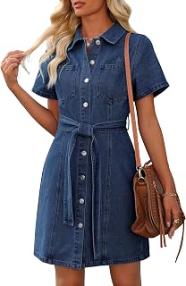 Womens Denim Dress Jean Dress Western Country Outfits with Pocket