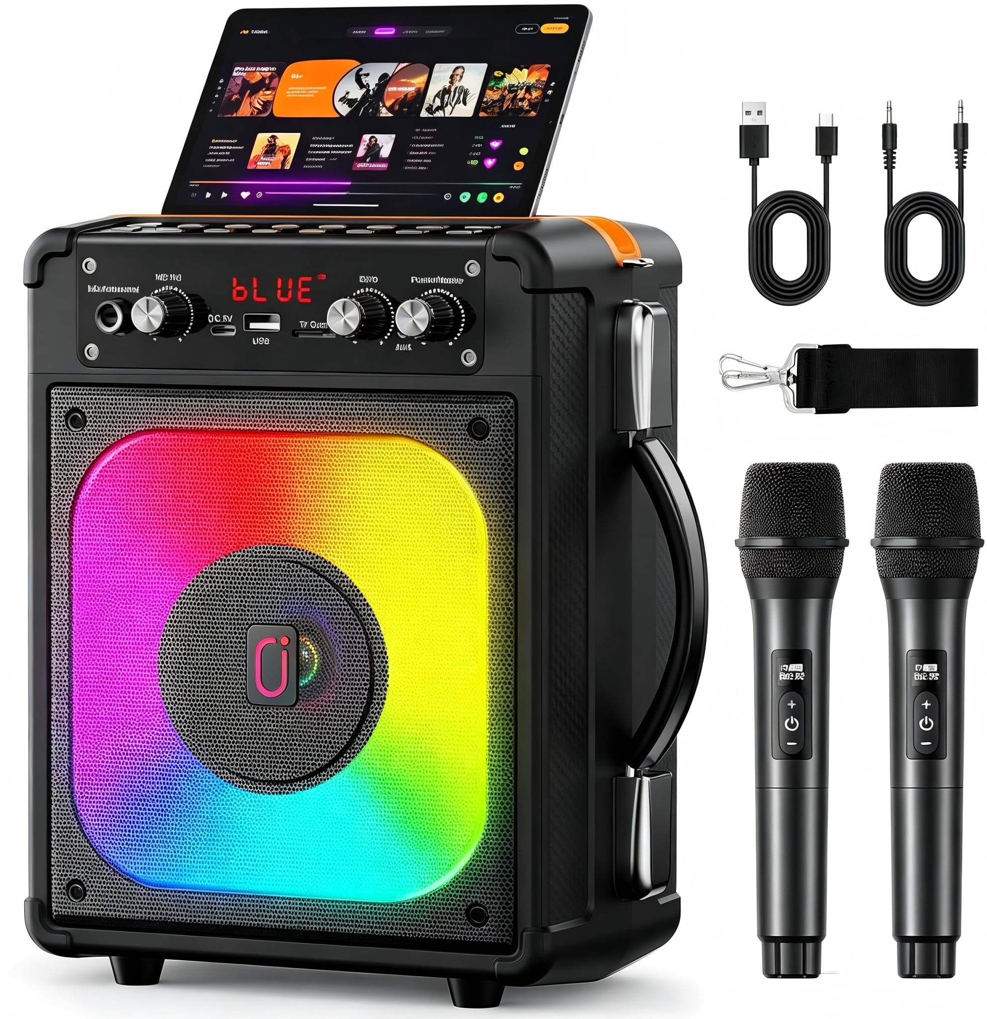 Karaoke Machine with 2 Wireless Microphones,100W Peak, Bluetooth 5.3 | Disco Lig