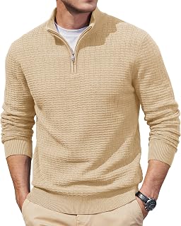 TACVASEN Pull Homme 1/4 Zip Pull Tricot Col Montant Zip,Couleur Abricot,M