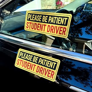 Stickios Student Driver Stickers for Cars &amp; Windows - Reusable &amp; Paint-Safe | Non-Magnetic, Removable, No Residue, Please Be Patient Vinyl Decal Signs for Bumpers - Made in USA (2-Pack, 10.5 x 4 inches)