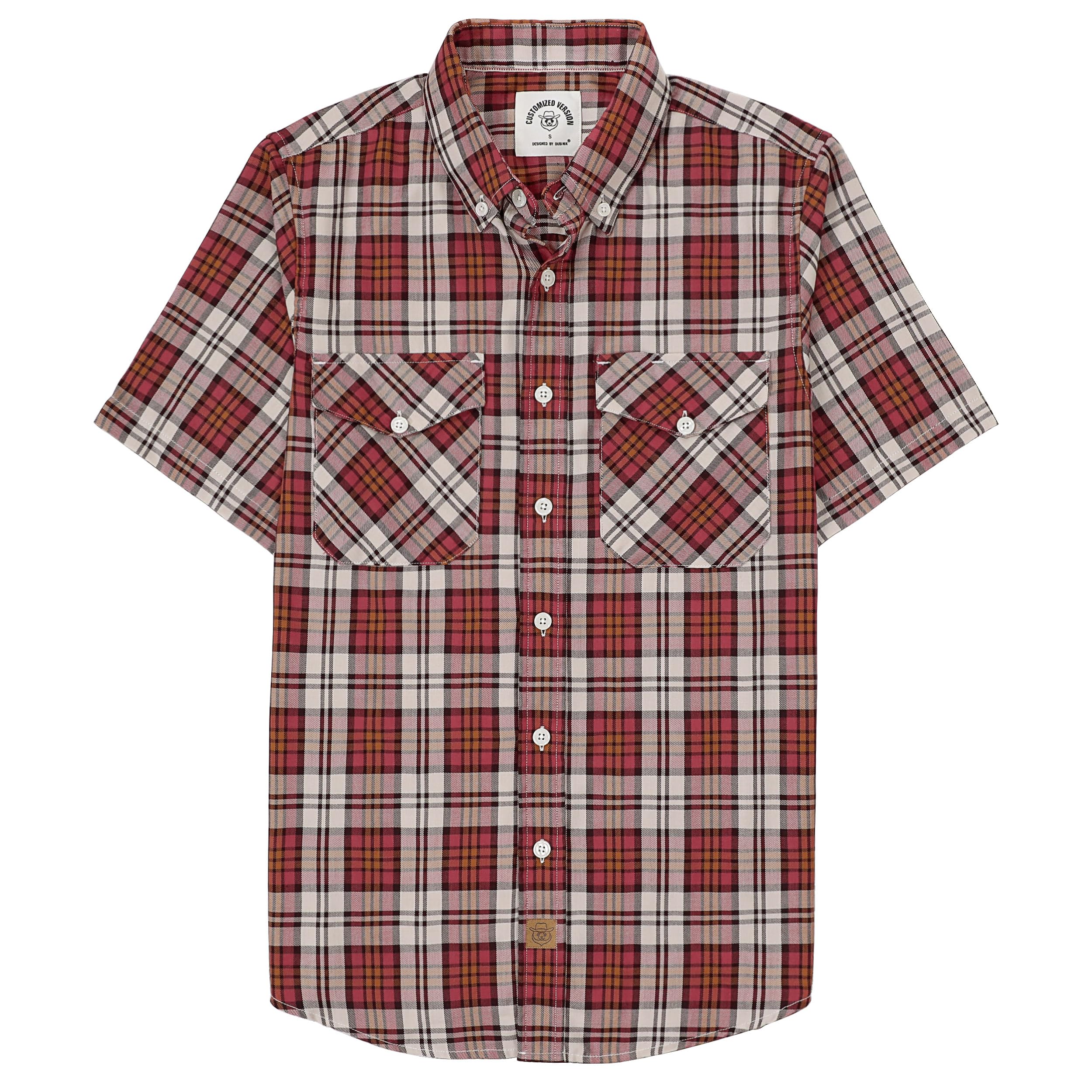 Dubinik® Mens Short Sleeve Button Down Two Pockets Soft Vintage Regular Fit Vint