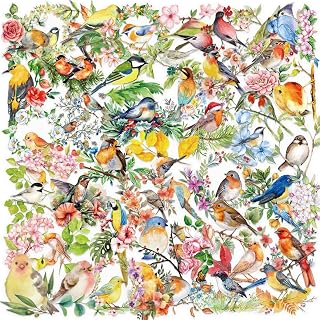 50 Vibrant Water Bird Stickers Reusable Vinyl | Colorful Nature Inspired Designs with Floral Backgrounds | for Laptops, Water Bottles, DIY, Suitcases and