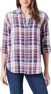 Gloria Vanderbilt Women's Amanda Oversized Button Up Roll Sleeve Loop Shirt Blouse