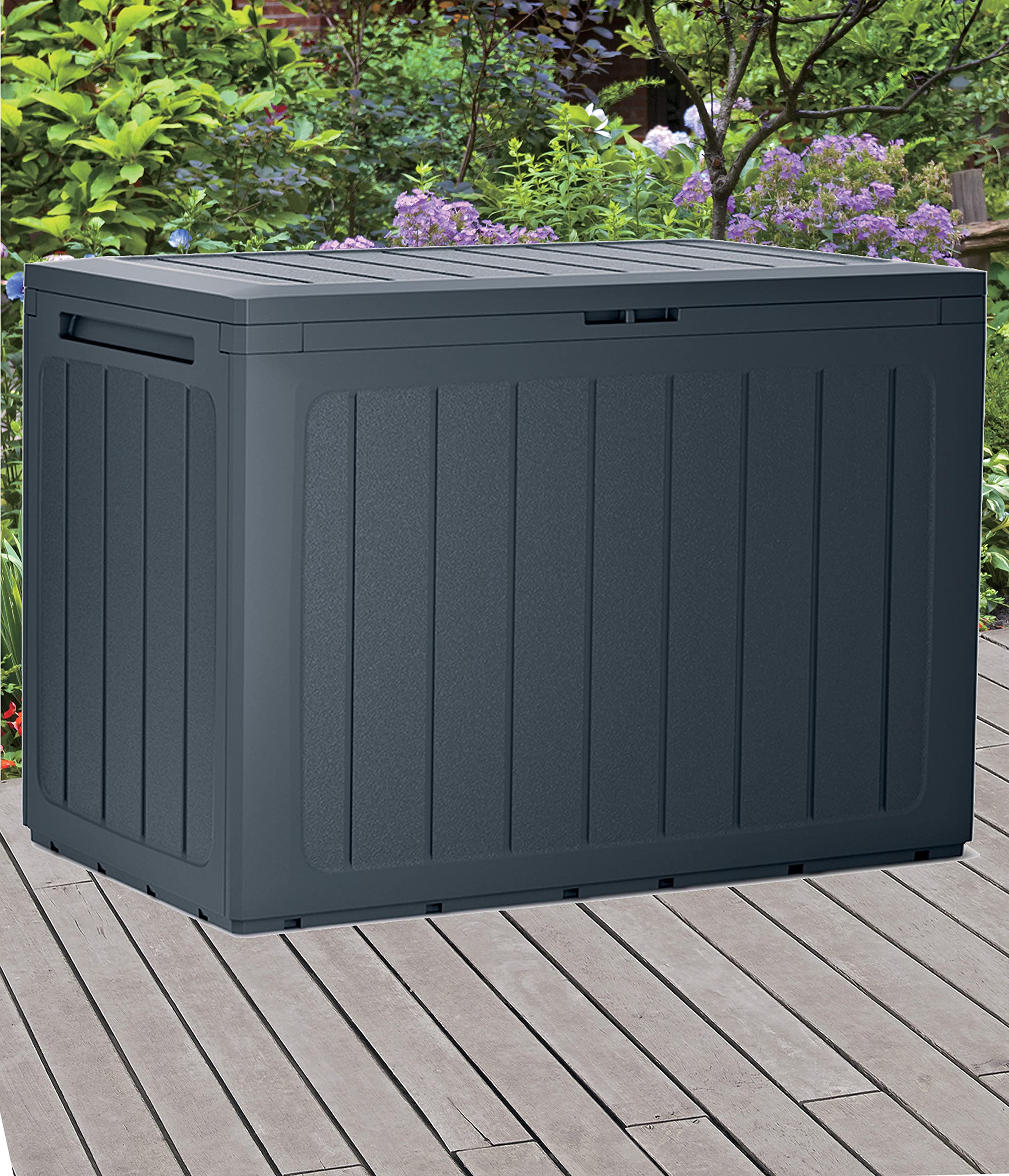 URBNLIVING Anthracite 190L Wood Design Outdoor Storage Box Garden Patio Plastic 