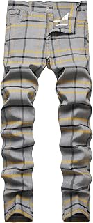 Plaid Pants for Men Slim Fit Dress Skinny Chinos Pants
