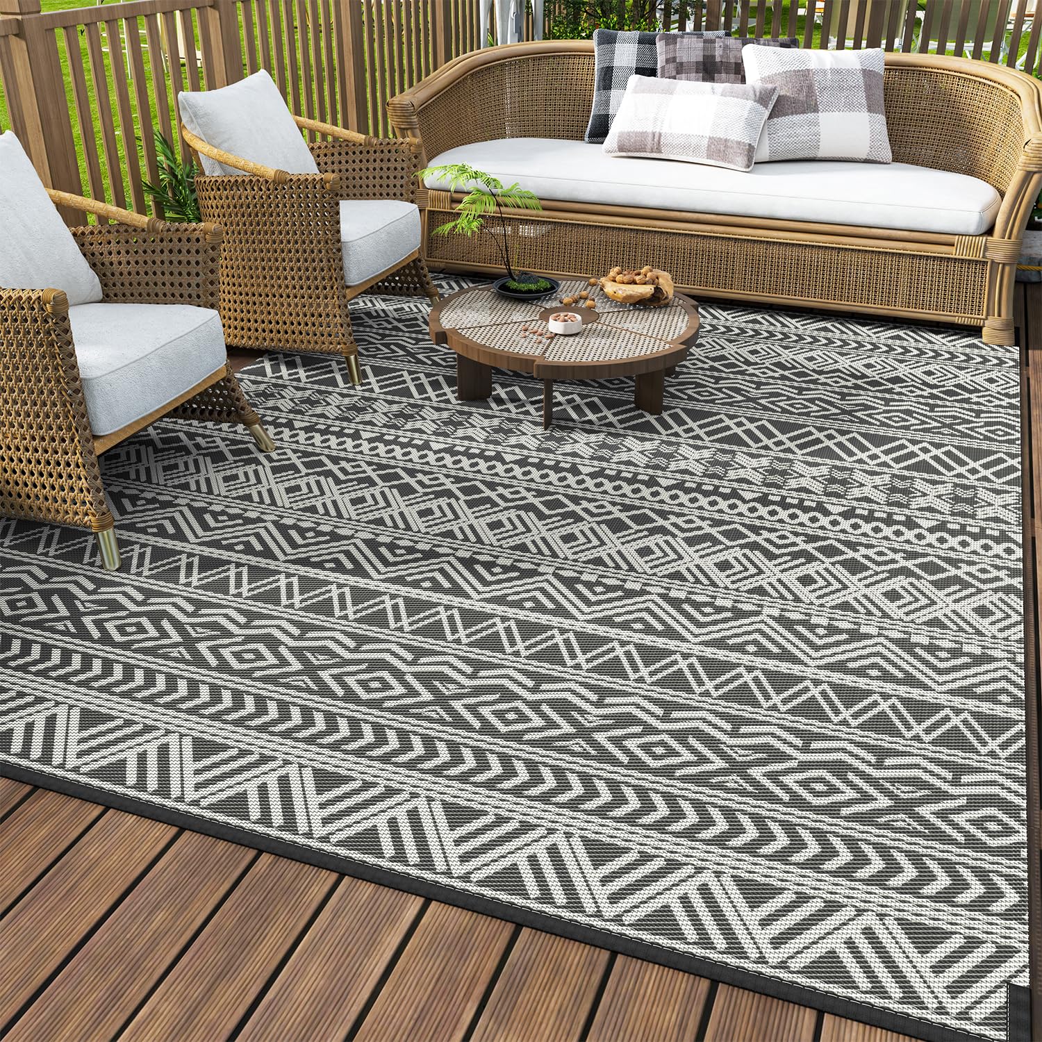 MontVoo Outdoor Rug Carpet Waterproof 5x8 Outdoor Patio Rug Mat Reverisble Plast