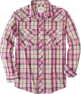 Dubinik® Western Shirt for Men's Long Sleeve Pearl Snap Plaid Casual Cowboy