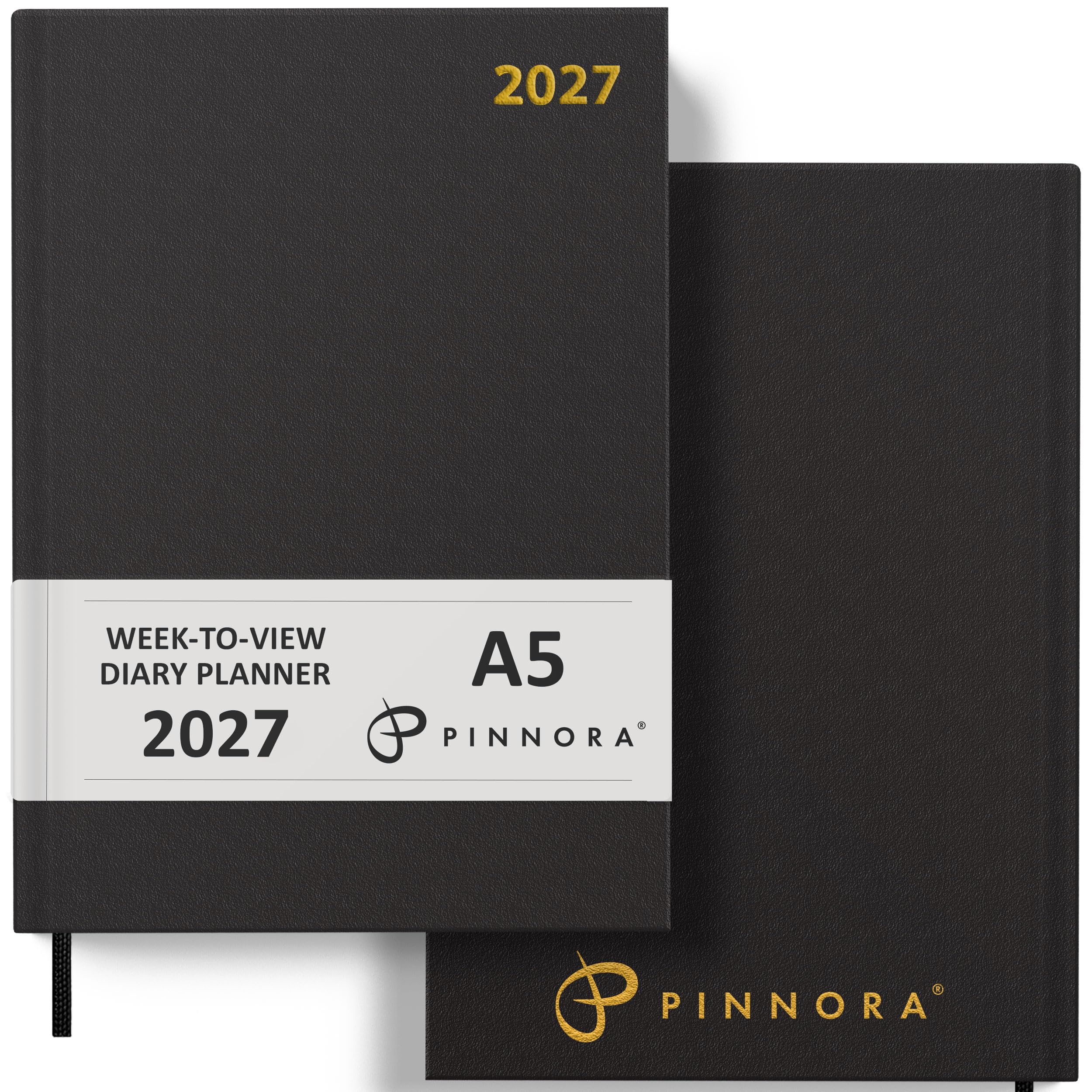 Pinnora 2027 Diary A5 Week to View, Black Year Planner Organiser 2027 Week To Vi