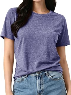 KEFITEVD Women's Short Sleeve T-shirt, Loose, Sweat Absorbent, Quick Drying, Sports Wear, Large Size, Yoga Wear, Top, Non-See-through, Gym T-shirt, Sweat Stain Resistant, Solid Color, Summer Clothing