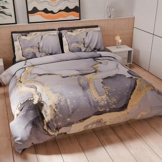 PETTI Artigiani Italiani - Double Duvet Cover Set 200 x 200 cm (1 Pillowcase 50 x 80 cm Included), Soft Microfibre Duvet Cover Set with Digital Print - Made in Italy - Marble Grey