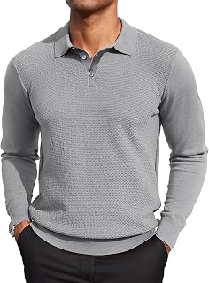 Coofandy Jersey de Manga Larga para Hombre, suéter de Punto Tipo Polo, suéter de Invierno, Casual, Color Liso, Ajuste Regular