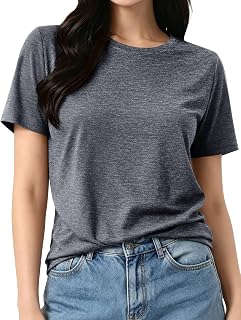 KEFITEVD Women's Short Sleeve T-shirt, Loose, Sweat Absorbent, Quick Drying, Sports Wear, Large Size, Yoga Wear, Top, Non-See-through, Gym T-shirt, Sweat Stain Resistant, Solid Color, Summer Clothing