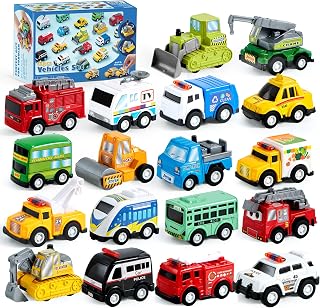 JOYIN 18 Piece Pull Back City Cars and Trucks, Toy Cars Kids Vehicles Set Model Car, Friction Powered Die-Cast Cars for Toddlers, Early Educational Toys Gifts for 3 4 5 6 7 8 Year Old Boys Girls