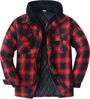 ZENTHACE Men's Hooded Flannel Shirt Jacket with Quilted Lining