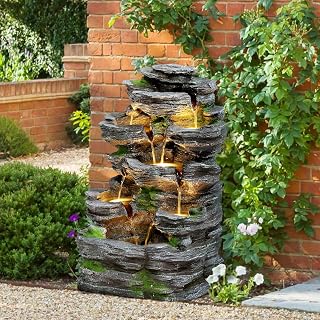 TITIMO 7-Tier Cascading Rock Fountain, Outdoor Garden Waterfall with Lights | Soothing Tranquility Fountain Indoor Decor for Garden, Patio, Backyard, Deck, Porch and Home Art Decor