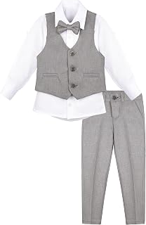 Lilax Boys Formal Suit 4 Piece Vest, Pants and Tie Dresswear Suit Set