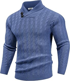 COOFANDY Suéter de punto trenzado con cuello de chal para hombre, ajuste delgado, casual, con botones