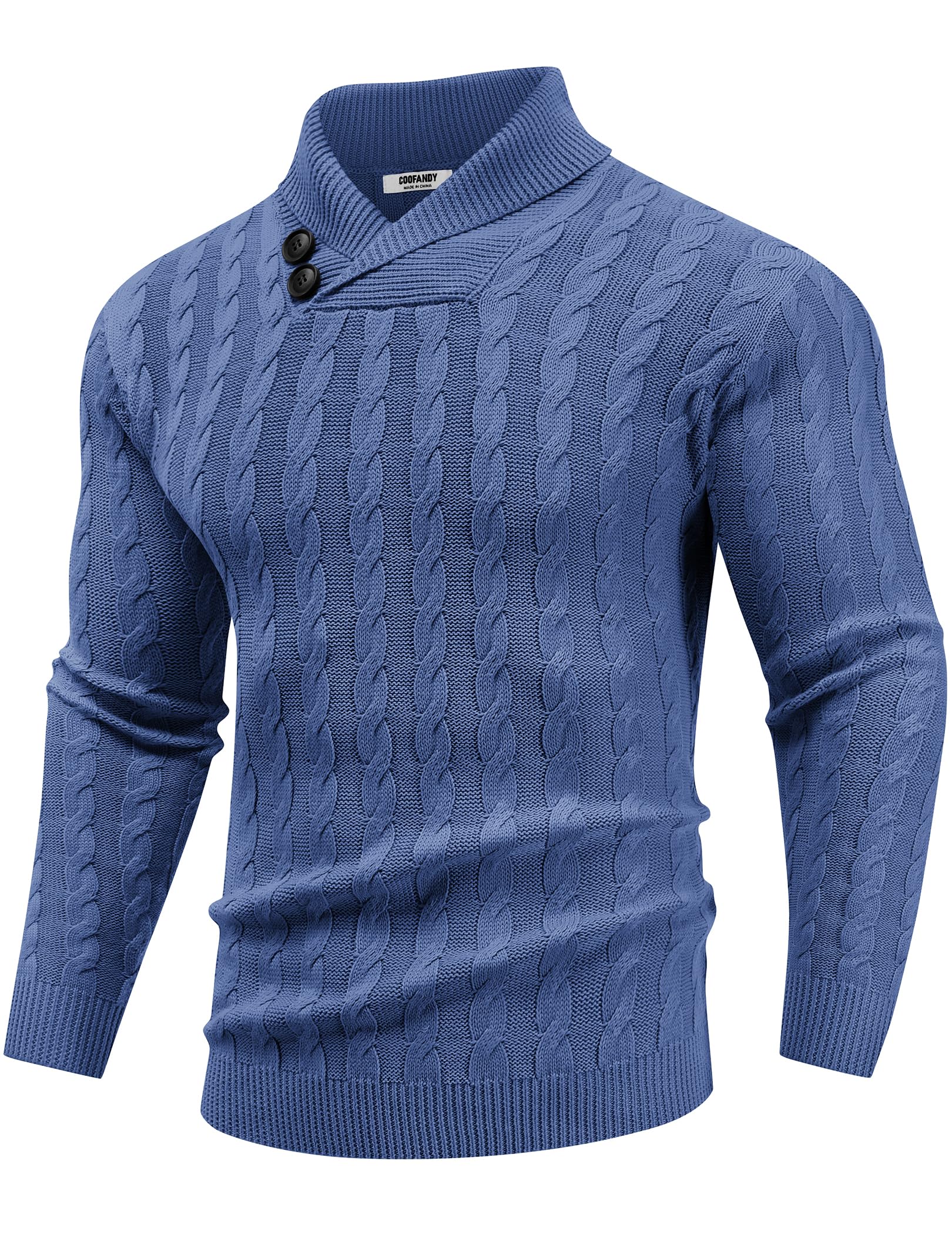 COOFANDY Suéter de punto trenzado con cuello de chal para hombre, ajuste delgado