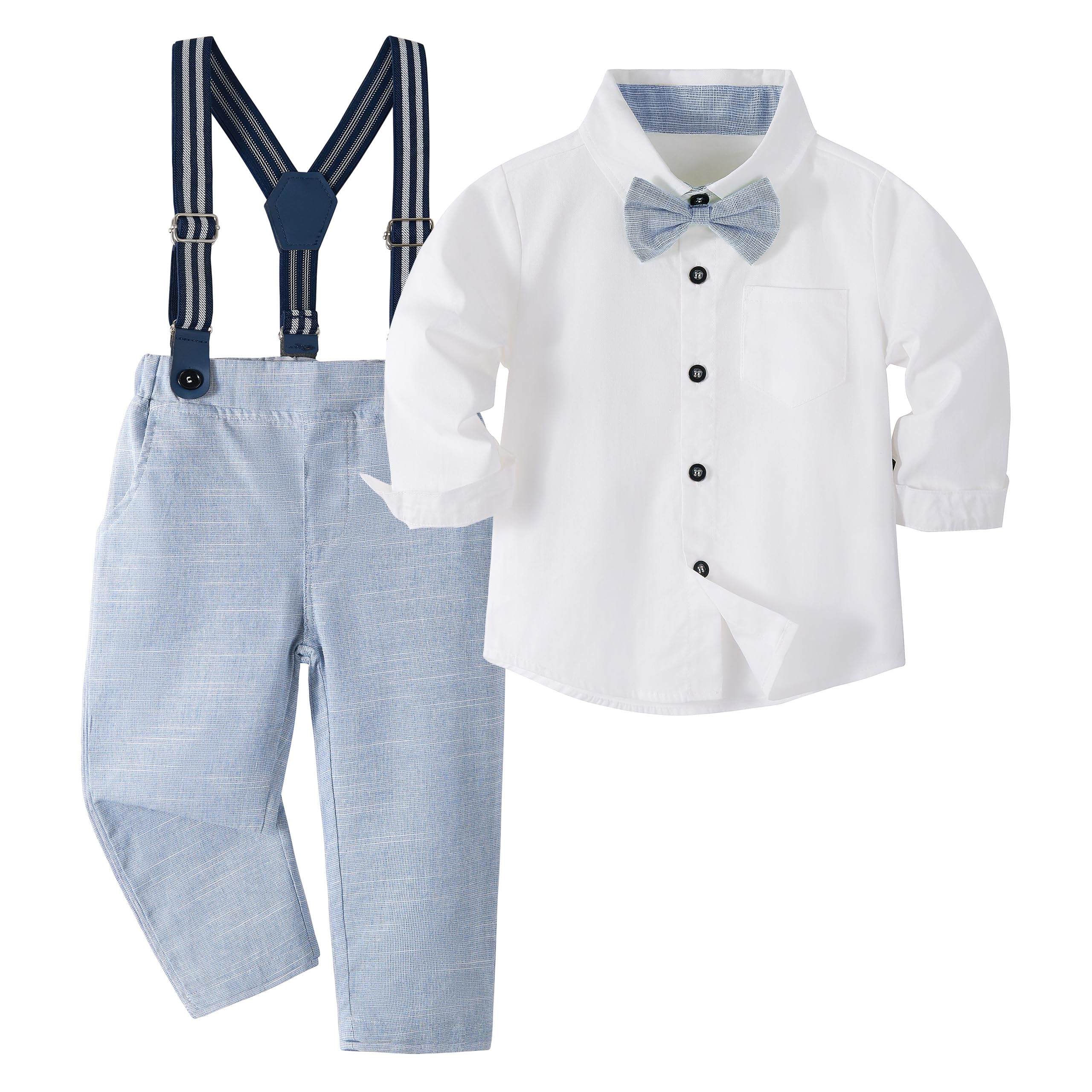 Volunboy Baby Boy Gentleman Set, Plaid Shirt with Bow Tie + Suspenders Pants 4 P