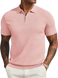 COOFANDY Men's Polo Shirt Short Sleeve Summer Knitted Polo T-Shirts with Zip Men's Polo Shirt Golf Shirt