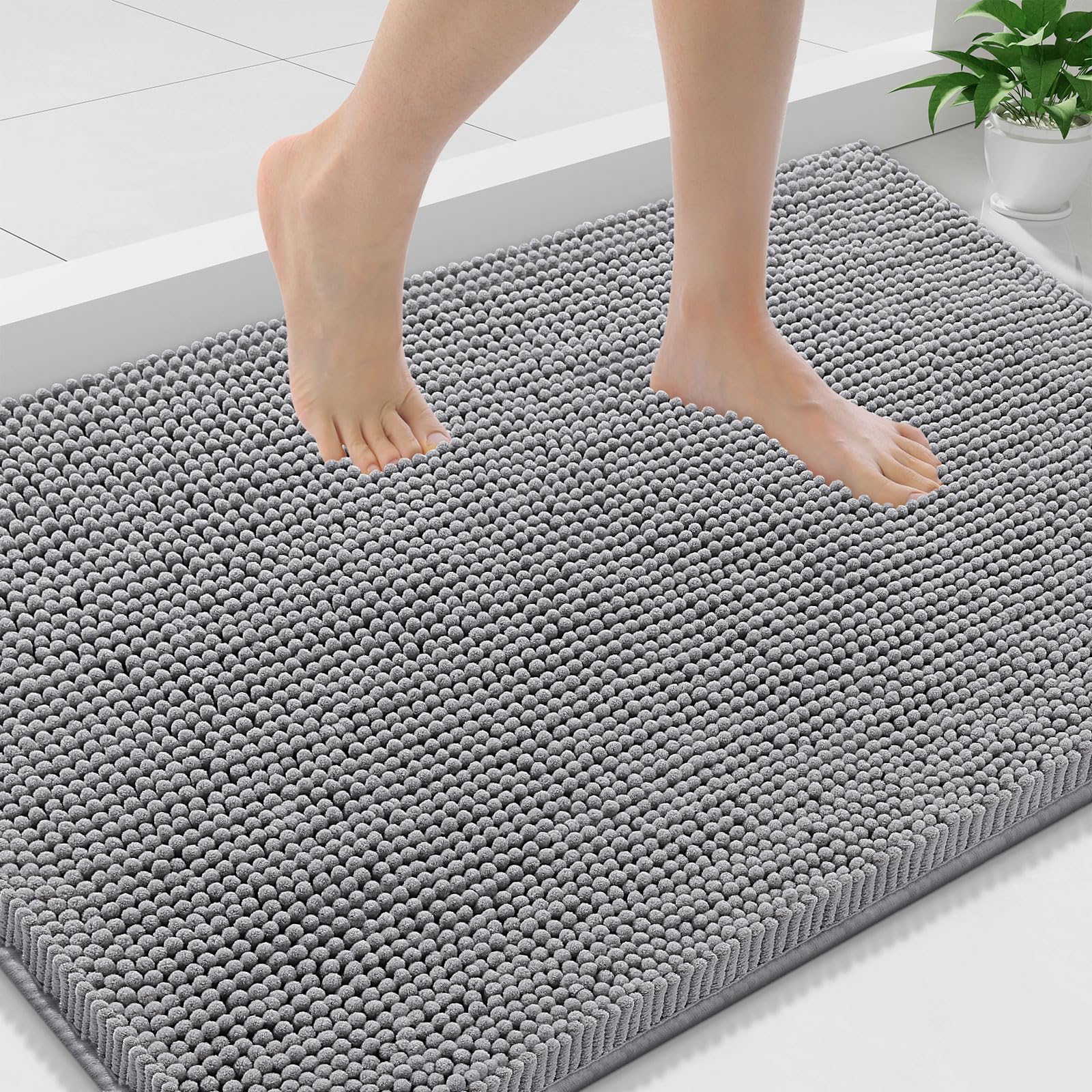 OLANLY Luxury Chenille Bath Mat，Extra Soft Fluffy and Absorbent Bathroom Mat, No