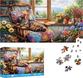 Reofrey Puzzles for Adults 1000 Pieces - CAT Chair Garden, Special Shape Jigsaw Puzzles, Challenging Impossible Puzzle, Fun Family Game & Unique Home Decor (16x31 Inch / 41x80cm) Idea