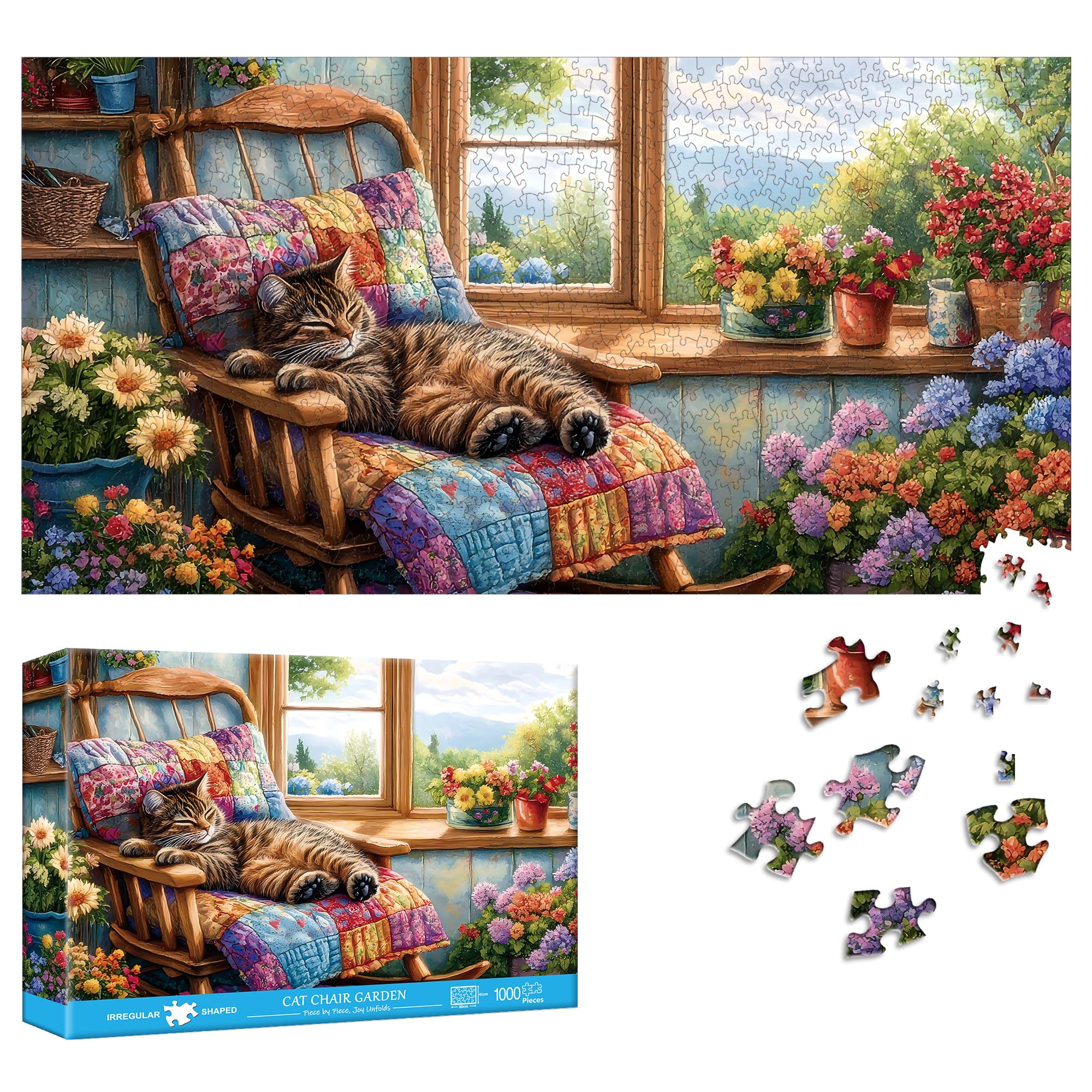 Reofrey Puzzles for Adults 1000 Pieces - CAT Chair Garden, Special Shape Jigsaw 