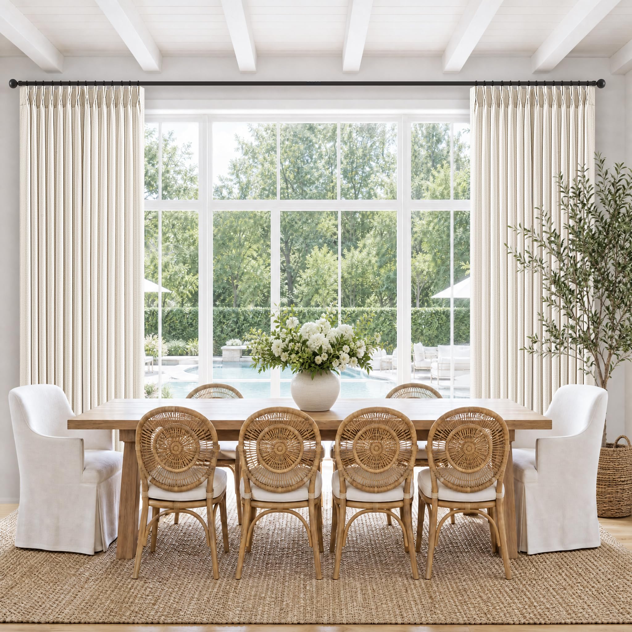 TWODRAPES 90 Inch Length 2 Panels Natural Pinch Pleated Curtains 40Wx90L | for L