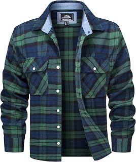 MAGCOMSEN Men's Flannel Shirts Cotton Long Sleeve Plaid Shirt Casual Fashion Button Up Shirts Jackets with 2 Pockets
